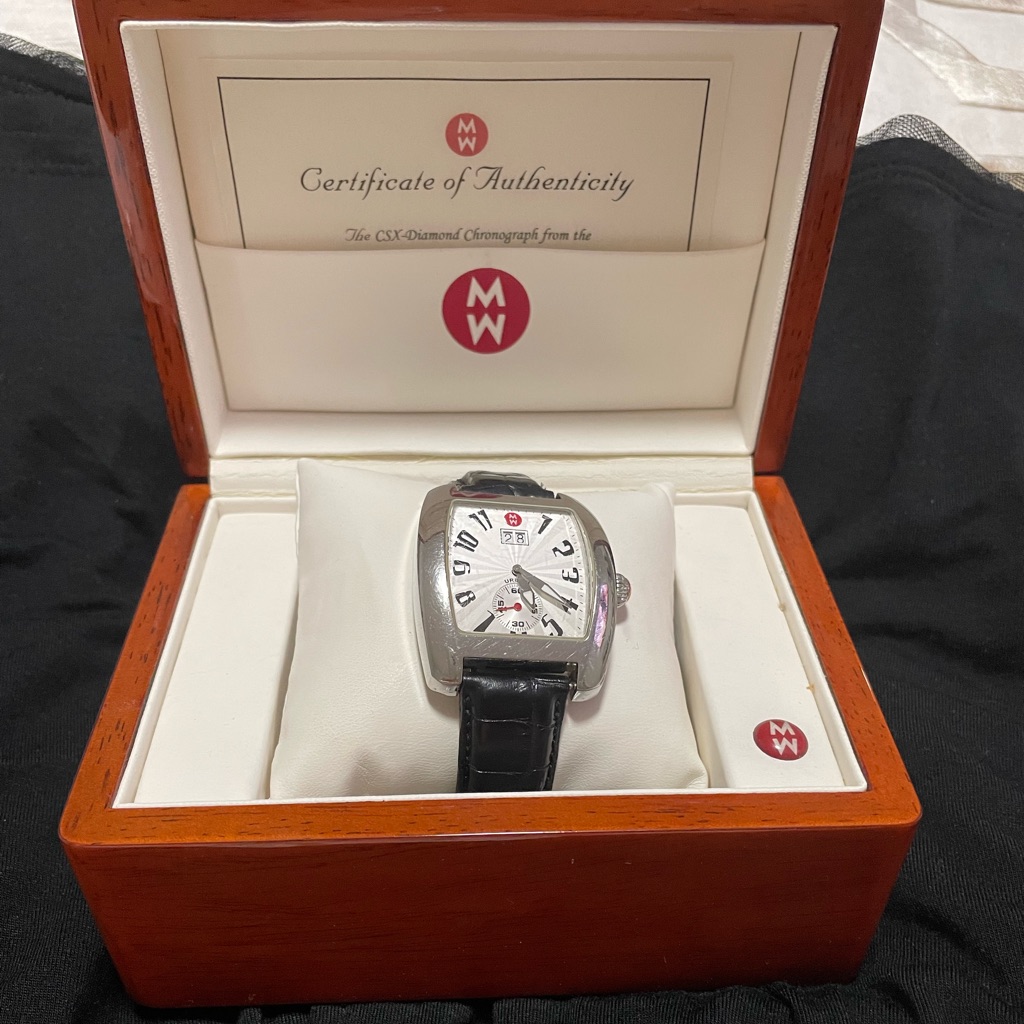 Michele Watch With Black Leather Strap